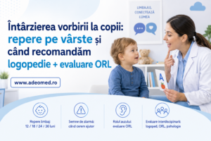 Întârzierea vorbirii la copii: repere pe vârste și când recomandăm logopedie + evaluare ORL